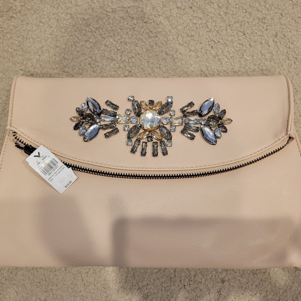 Express NWT Cream Crystal Beaded Clutch